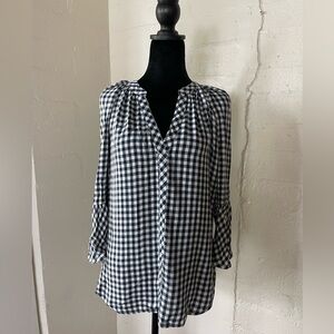 Como Vintage gingham 3/4 sleeve pullover tunic top black and white S